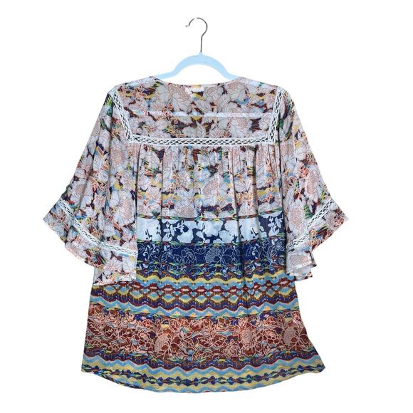 Anthropologie Meadow Rue Blouse Sz L Boho Floral Patchwork Crochet Peasant Top - Picture 6 of 10